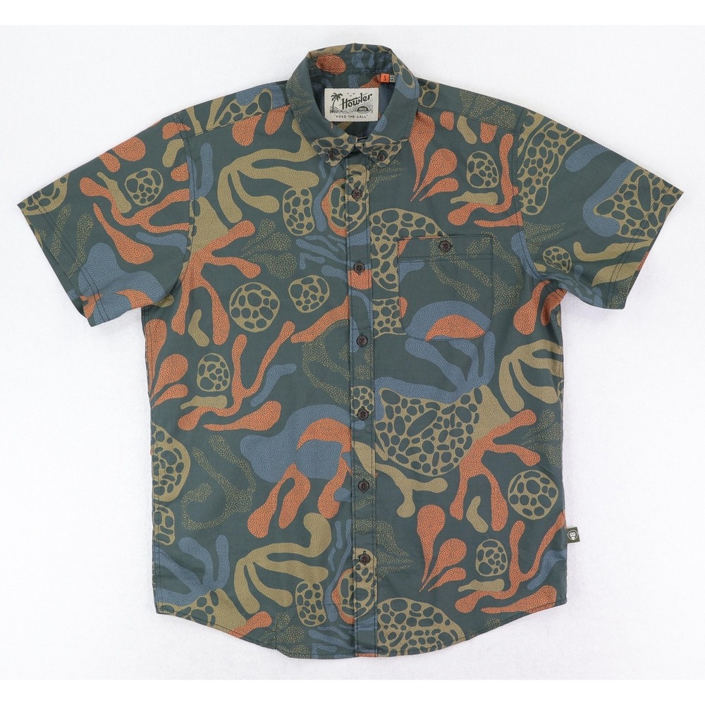 Howler Brothers Mansfield Shirt Mens Small Green Molecular Movement Short Sleeve